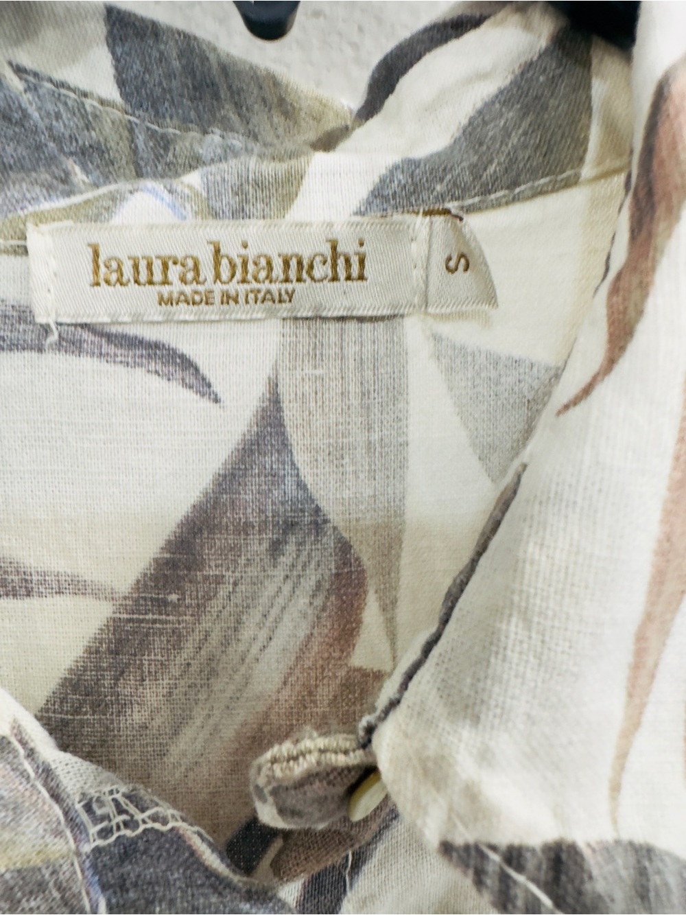 Laura Bianchi 100% Linen Leaf Print Sleeveless Shirt Dress Belted size S - Picture 7 of 10